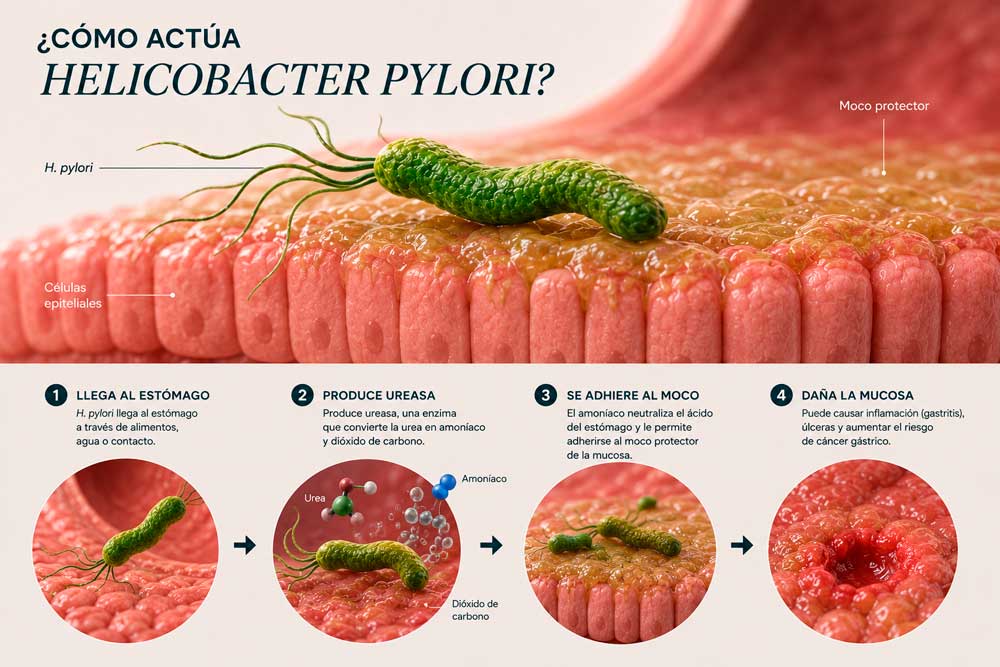Cómo actúa el Helicobacter pylori en el estómago