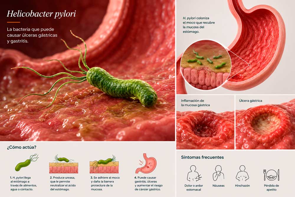 Qué es el Helicobacter pylori. Causas, síntomas, diagnóstico y tratamiento