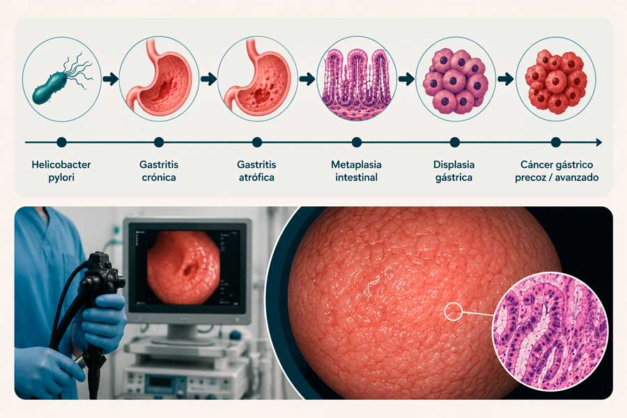 Evolución desde Helicobacter pylori hasta el cáncer gástrico precoz a través de lesiones premalignas